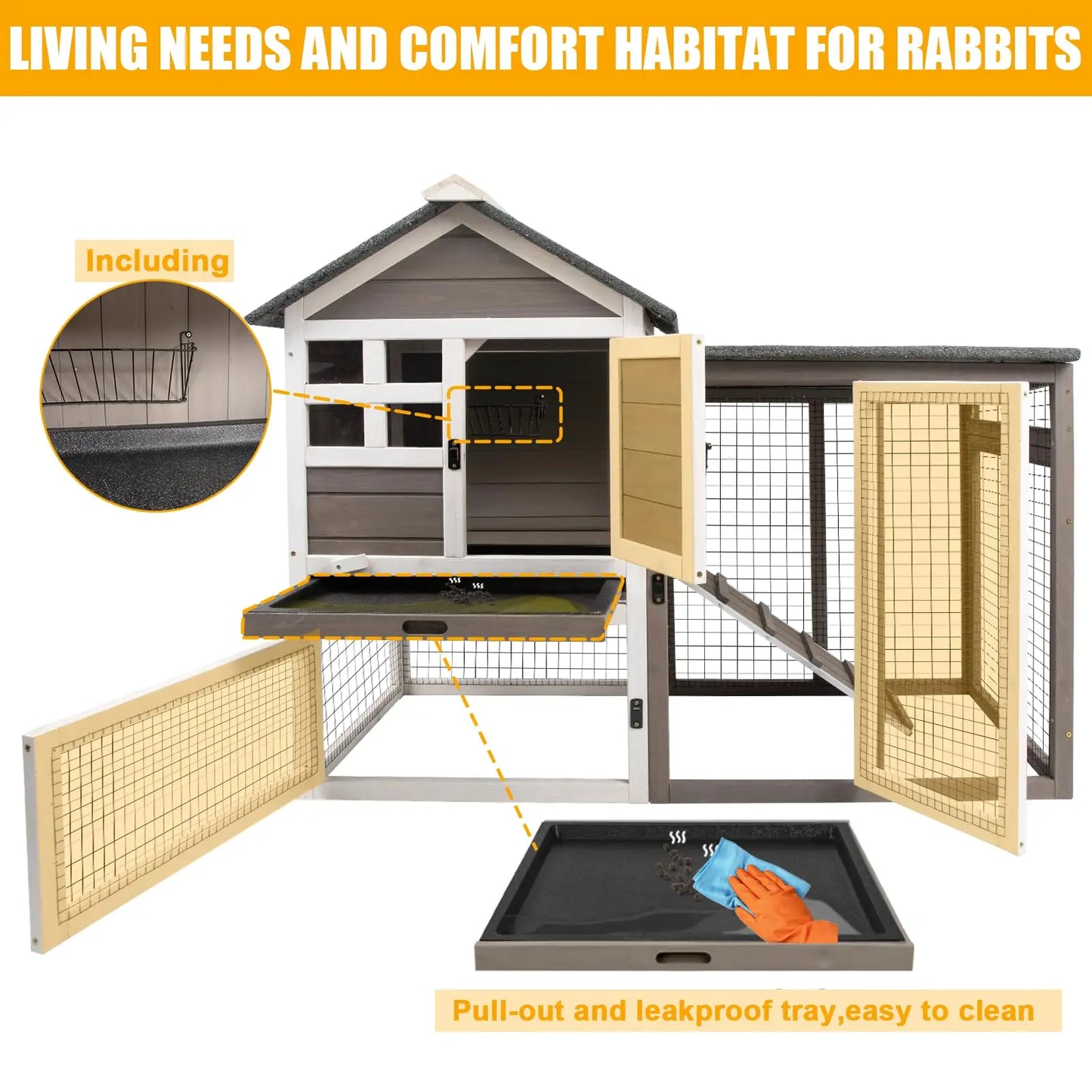 Small Chicken Coop, Rabbit Hutch with Waterproof Roof