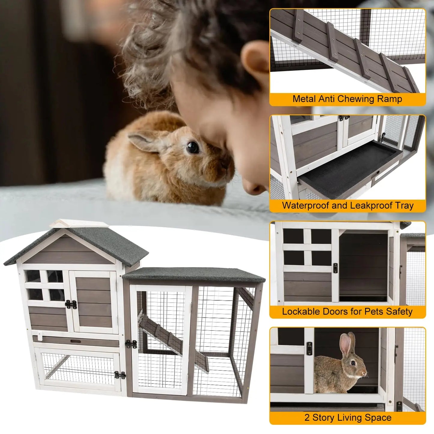 Small Chicken Coop, Rabbit Hutch with Waterproof Roof