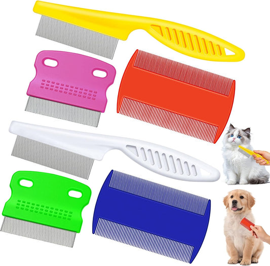 6 Pieces Pet Lice Combs Dog Grooming Flea Comb Cat Tear Stain Comb for Removal Dandruff, Hair Stain, Nit (White, Yellow, Green, Purple, Orange, Dark Blue)